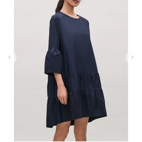 COS A-Line Dress With Gathered Seams / Size 8 / Navy - Picture 2 of 9